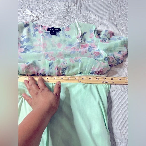 Green Puff Sleeve V-Neck Midi SunDress floral - Picture 5 of 12